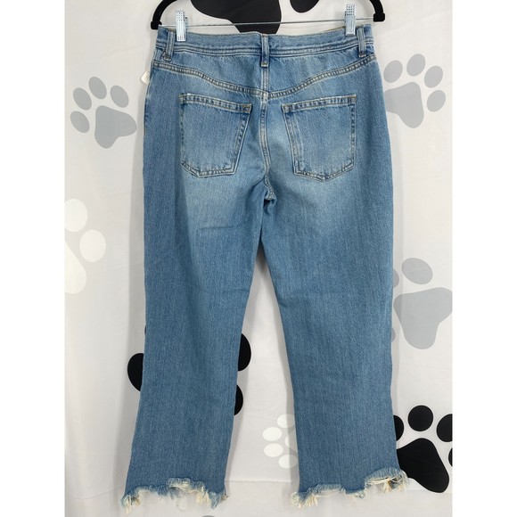 Free People NWT Maggie Mid Rise Straight Leg Blue Denim Chewed Hem Jeans 28 New - Picture 6 of 11